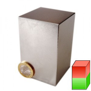 Cuboïde magnétique 50,0 x 50,0 x 80,0 mm N40 nickel - adhérence 280 kg
