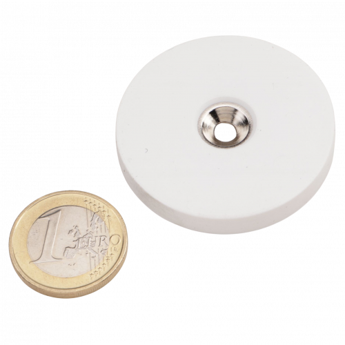 Anneau magnétique Ø 43,5 mm avec fraisage caoutchouté blanc - adhérence 10,2 kg