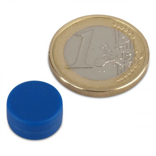 Aimant néodyme Ø 12,7 x 6,3 mm avec revêtement plastique - bleu - 2 kg